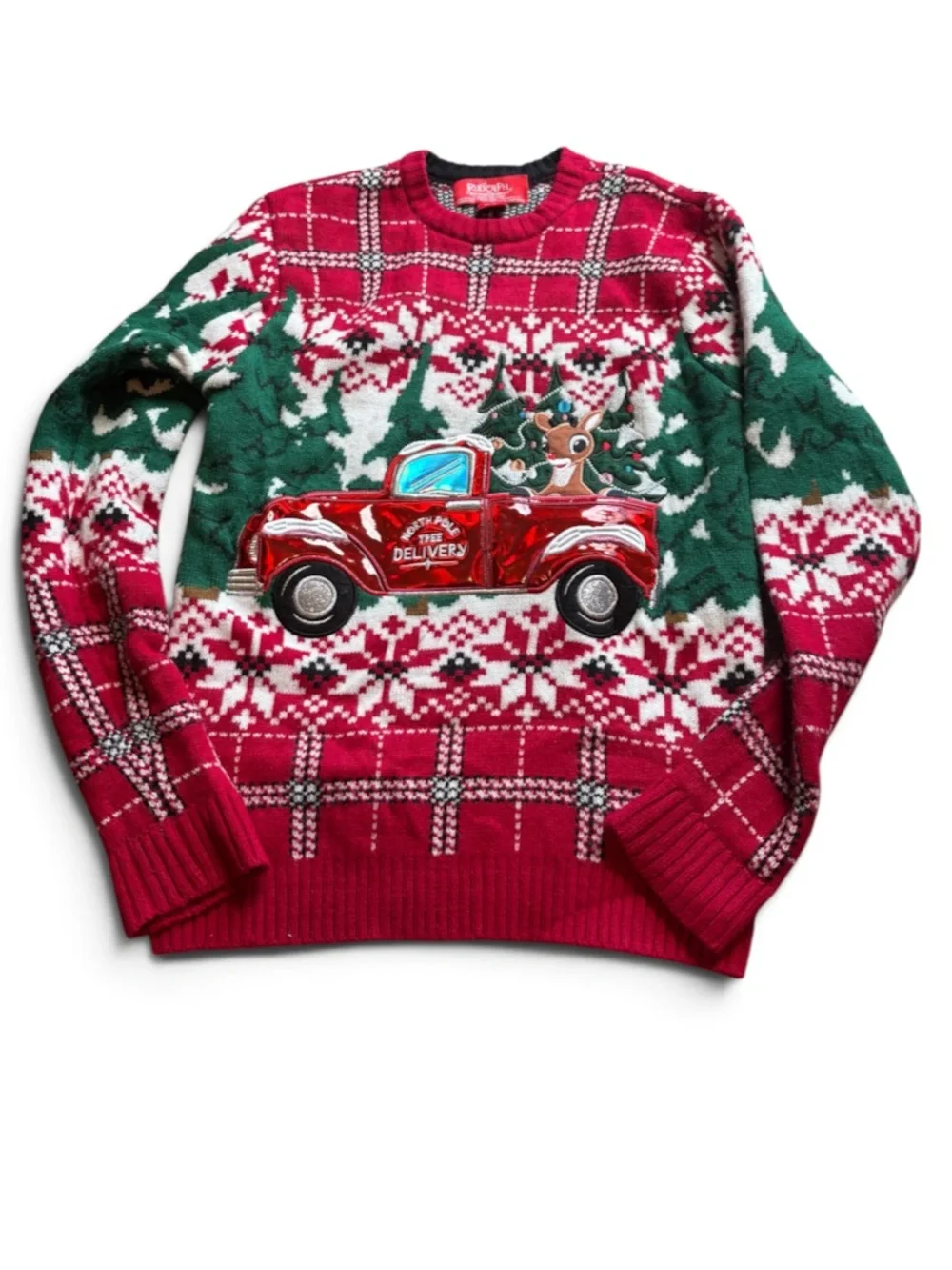 Rudolph Red Nosed Reindeer Red Truck Fair Isle Sweater Small Christmas Ugly